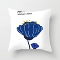 Housse de coussin à fleurs bleues abstraites et texte ART sur peluche courte blanche - Floral Abstrait ART Manuscrit (CRD36-23)
