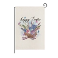 Detail of linen Easter garden flag with happy Easter text and egg nest on black metal stand - Egg Bird Nest (ZQ10-7)