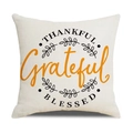 Fall harvest linen pillow cover featuring Thankful Blessed Grateful pumpkin design - Thankful Blessed Style (YMD207-1)