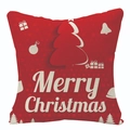 Roter Kissenbezug aus Leinen mit Frohe Weihnachten Schriftzug und Weihnachtsbaum-Motiv - Roter Weihnachtsbaum (YMD107-1)