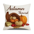 Linen Autumn Harvest pillowcase featuring pumpkins and gourds for fall home decor - Autumn Harvest Corner Style (YMD207-2)