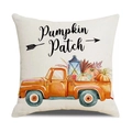 Linen pumpkin patch harvest cushion cover featuring an orange truck on white background - Pumpkin Patch Truck Style (YMD207-7) / 45x45CM (No Core)