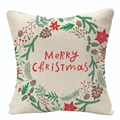 Linen Christmas pillowcase featuring a festive Merry Christmas wreath with berries - Beige Pine Cone Wreath (YMD107-7)