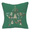 Housse de coussin de Noël verte avec motif étoile festive sur tissu en lin texturé - Style Étoile de Noël Vert Foncé (FSYMD107-1)