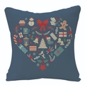 Housse de coussin imperméable bleu canard avec motif de Noël en tissu de lin - Style Coeur de Noël Bleu Sarcelle (FSYMD107-2)