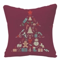 Housse de coussin rouge vin imperméable avec sapin de Noël et motifs nordiques rétro - Style Sapin de Noël Bordeaux (FSYMD107-3)