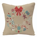 Housse de coussin en lin de Noël avec couronne festive, bonhomme de pain d'épice et neige - Style Couronne de Noël Beige (FSYMD107-4)