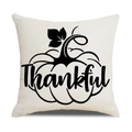 Linen Thanksgiving pillow cover with black pumpkin design and Thankful text - Thankful Pumpkin Style (YMD207-13) / 45x45CM (No Core)