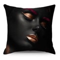 Dettaglio federa in lino con stampa artistica di donna africana e riflessi in bronzo - Sopracciglio Rosso Rosa Nero E Oro (YMD225-12)