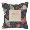 Navy blue Christmas pillow case with gold snowflakes and Merry Christmas linen print - Navy Splicing (YMD107-14)