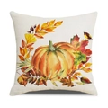 Linen autumn throw pillow cover featuring harvest pumpkin and colorful fall maple leaves - Watercolor Pumpkin and Leaves Style (YMD207-15) / 45x45CM (No Core)