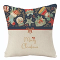 Christmas pillowcase with blue holiday patterns and golden Merry Christmas text - Dark Blue Beige Contrast (YMD107-15)