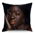 Dettaglio della federa in lino con ritratto di donna africana e trucco color bronzo - Primo Piano Viso Con Labbra Oro Bronzo (YMD225-9)