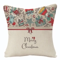 Linen Christmas pillowcase featuring hand-drawn holiday icons and Merry Christmas text - Red Ribbon Separation (YMD107-16)