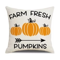 Linen farmhouse pillow cover with orange pumpkins and Farm Fresh text for autumn decor - Fresh Pumpkins Arrow Style (YMD207-16) / 45x45CM (No Core)