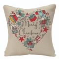 Christmas wreath heart pillowcase in linen with Merry Christmas bell and gift print - Beige Heart Pattern (YMD107-17)
