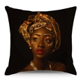 Federa in lino con ritratto di donna africana con turbante colorato e gioielli etnici - Federa In Lino (YMD225-1) / Ritratto Di Turbante Su Sfondo Nero (YMD225-1)