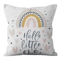 Rainbow print white cushion cover with Hello Little One text for nursery decor - Hello little one Rainbow Style (DRD279-5)