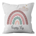 Rainbow and cloud print peach skin pillowcase with happy day text in morandi colors - Happy day Rainbow Style (DRD279-10)