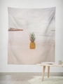 Detail of summer beach tapestry with pineapple print hanging on white bedroom wall - Gt45-17 / 95*73 (brushed Fabric)