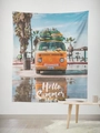 Detail of summer beach tapestry with orange vintage van and surfboards on white wall - 95x73 / Orange Van(GT45-18) / Brushed Fabric
