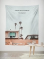 Detailed view of beach scenery tapestry on white wall with palm trees and retro surfboard - Gt45-19 / 95*73 (brushed Fabric)