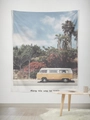 Detailed fabric texture of retro van tapestry with tropical palm trees and travel slogan - Gt45-22 / 95*73 (brushed Fabric)