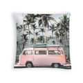 Detail of tropical peach skin pillowcase with vintage pink van and palm trees design - Retro Tropical Island Style (DRD454-8)