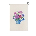 Easter garden flag with floral watering can print on linen fabric with metal hook - Blue Watering Can (ZQ10-13)