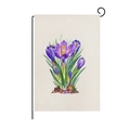 Easter linen garden flag with purple crocus watercolor floral print and metal stand - Purple Crocus (ZQ10-15)