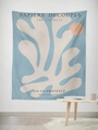 Détail de la tapisserie corail avec motifs découpés de style Matisse et citations - 95x73cm / Style Tissu Brossé / Découpe Abstraite Gris Bleu (GT59-5)