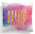 Abstrakter Kissenbezug mit rosa-blauem Aquarell und goldenen vertikalen Streifen - 45x45 cm / Goldene Streifen Abstrakter Aquarellstil (CRD46-4)