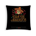 Schwarzer Kissenbezug mit buntem Zuckerschädel- und Sombrero-Aufdruck zum Tag der Toten - Sombrero Zuckerschädel (DRD459-2)