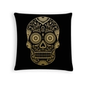 Halloween Tag der Toten Kissenbezug Schwarz mit goldenem Zucker-Totenkopf-Druck - Gold und Schwarz Künstlerischer Schädel (DRD459-3)