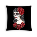 Halloween Tag der Toten Kissenbezug mit Sugar Skull Frau und roten Rosen Design - Schädel-Makeup Mädchen Illustration (DRD459-4)