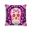 Detail of Halloween sugar skull print on purple peach skin fabric cushion cover - Purple Base Colorful Skull (DRD459-15)