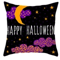 Square Halloween pillow cover featuring moon and stars with Happy Halloween lettering - 18x18 Inch / Yellow Crescent Moon With Colorful Clouds (DRD461-2)