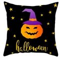 Halloween pillow cover with pumpkin wearing witch hat and stars on black background - 18x18 Inch / Jack-O-Lantern With Pentagrams (DRD461-3)