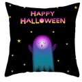 Close-up of Halloween pillowcase featuring a purple ghost and Happy Halloween text - 18x18 Inch / Neon Gradient Ghost (DRD461-5)