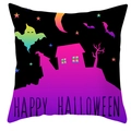 Detail von Halloween Kissenbezug mit Geist, Geisterhaus und Happy Halloween Schriftzug - 45x45 cm / Grüner Geist Mit Bunten Häusern (DRD461-6)