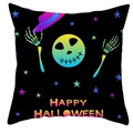 Detail of Happy Halloween pillowcase with colorful skull, hat and star pattern - 18x18 Inch / Skull Smiley Face Pattern (DRD461-13)