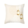 Golden moon and lantern pattern cushion cover in off-white peach skin fabric - Double Lanterns Geometric Border Style (DRD332-6) / 18x18 Inch
