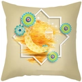 Beige square pillowcase with golden moon and mandala pattern for Eid home decor - Mandala Moon Blue Floral Style (DRD332-10) / 18x18 Inch