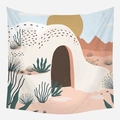 Abstract Morandi wandtapijt met minimalistisch woestijnlandschap en architectuur - Woestijngebouw Zonsondergang Landschap (GT39-2) / 95x73cm Geborstelde Stof