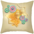 Golden Ramadan moon peach skin pillowcase with mandala lanterns for home sofa decor - Gold Lantern Artistic Brush Style (DRD332-11) / 18x18 Inch