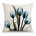 Square linen pillowcase with artistic blue tulip floral print on cream fabric - 45*45cm (No Insert) / Blue Tulip Pattern (YMD325-1)