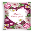 Close-up of peach skin pillowcase featuring floral watercolor art and Mom I love you text - Dark Purple Heart Expression (DRD463-15) / 45x45CM (No Core)