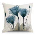 Linen pillowcase with artistic blue watercolor floral print for home sofa decor - 45*45cm (No Insert) / Artistic Blue Lily Pattern (YMD325-2)