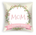 Detalle de funda de cojín piel de melocotón con corona floral Mom I Love You y corazones - Letras de Corona Floral (DRD463-17) / 45x45CM (Sin Relleno)