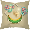 Beige peach skin pillowcase with golden crescent moon and Islamic lanterns pattern - Green Geometric Moon Lantern Style (DRD332-12) / 18x18 Inch